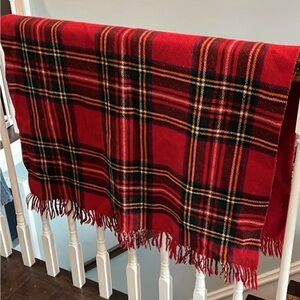 Vintage Wool Red Plaid Throw Lap Blanket 50”